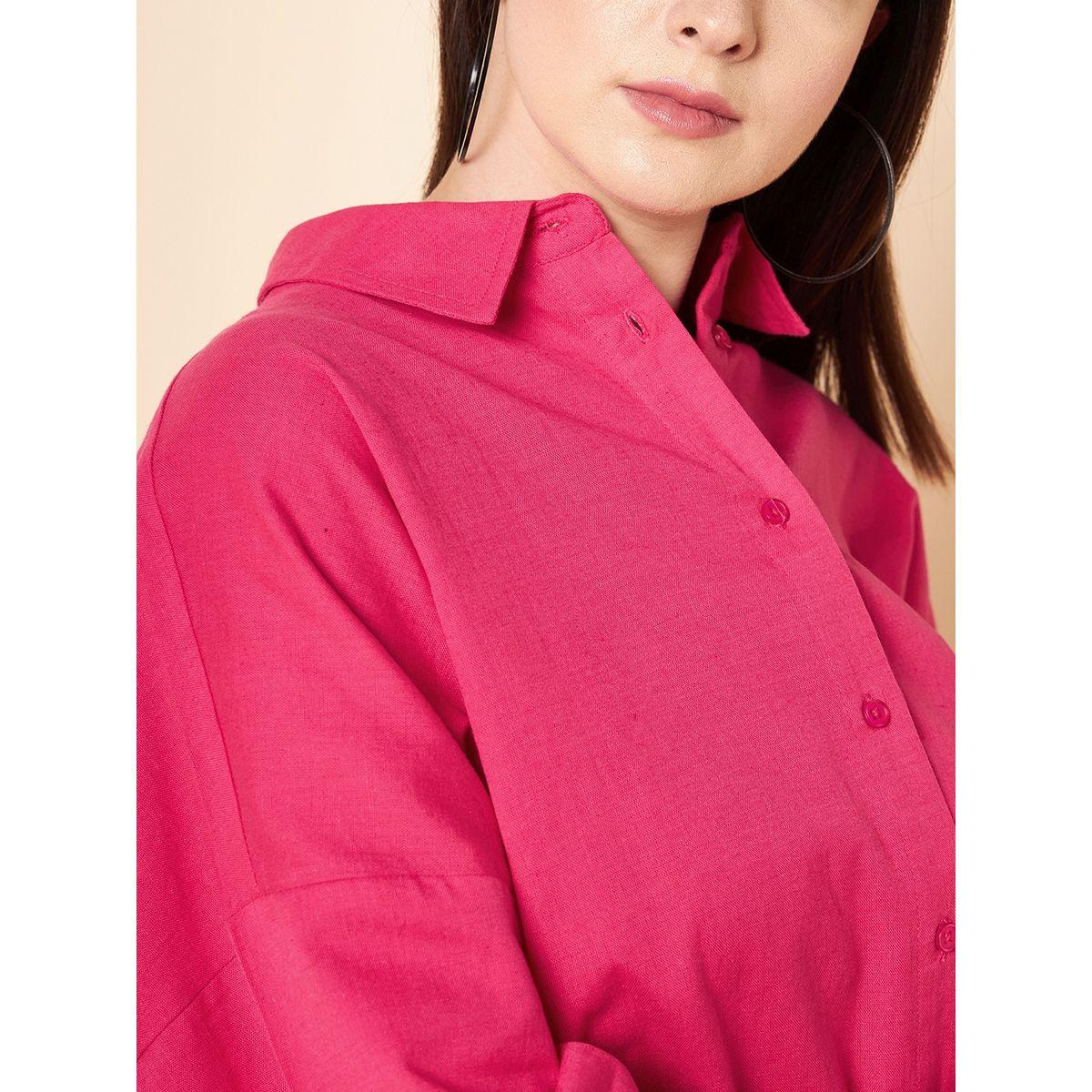 High Star X Styli  Oversized Solid High Low Hem Shirt with Drop Shoulder Sleeves-women-clothing-shirtsandblouses-shirts-image-5