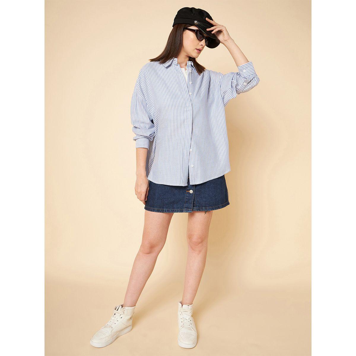 بلوزة واسعة مخططة مع اكمام طويلة هاي ستار × ستايلي-women-clothing-shirtsandblouses-shirts-image-2
