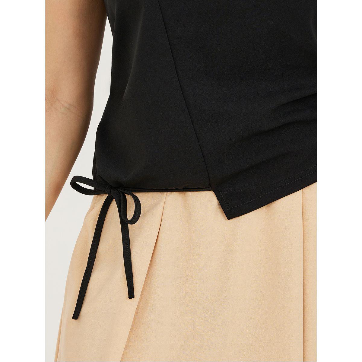 Styli Solid Side Tie Detail T-Shirt & Knee-Length Skirt Co- Ords-women-clothing-coordsets-image-3