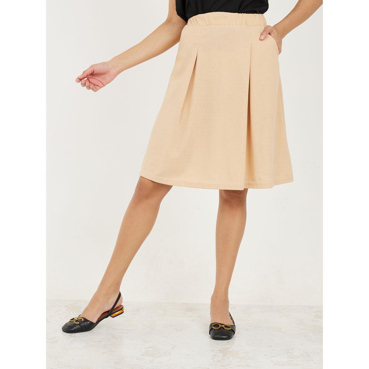 Styli Solid Side Tie Detail T-Shirt & Knee-Length Skirt Co- Ords-women-clothing-coordsets-image-4