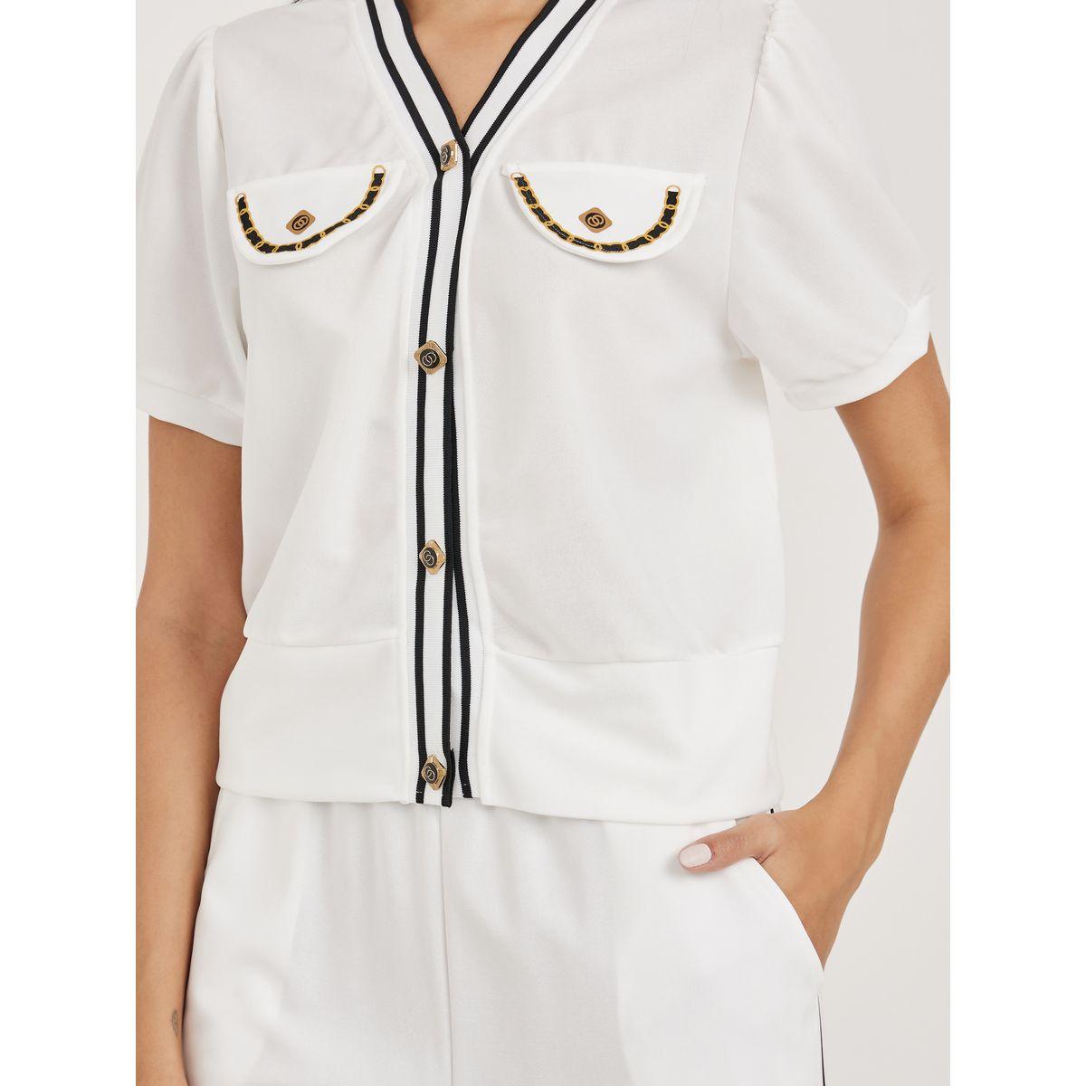 Styli Contrast Trim Detail Shirt & Straight Leg Pants Co-Ords-women-clothing-coordsets-image-4
