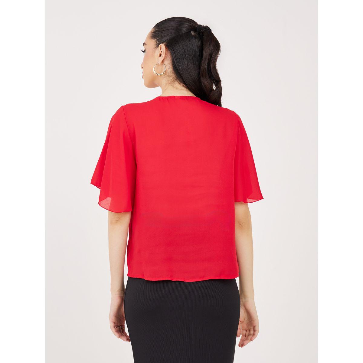Styli V Neck Solid Blouse with Button Detail-women-clothing-shirtsandblouses-blouses-image-5