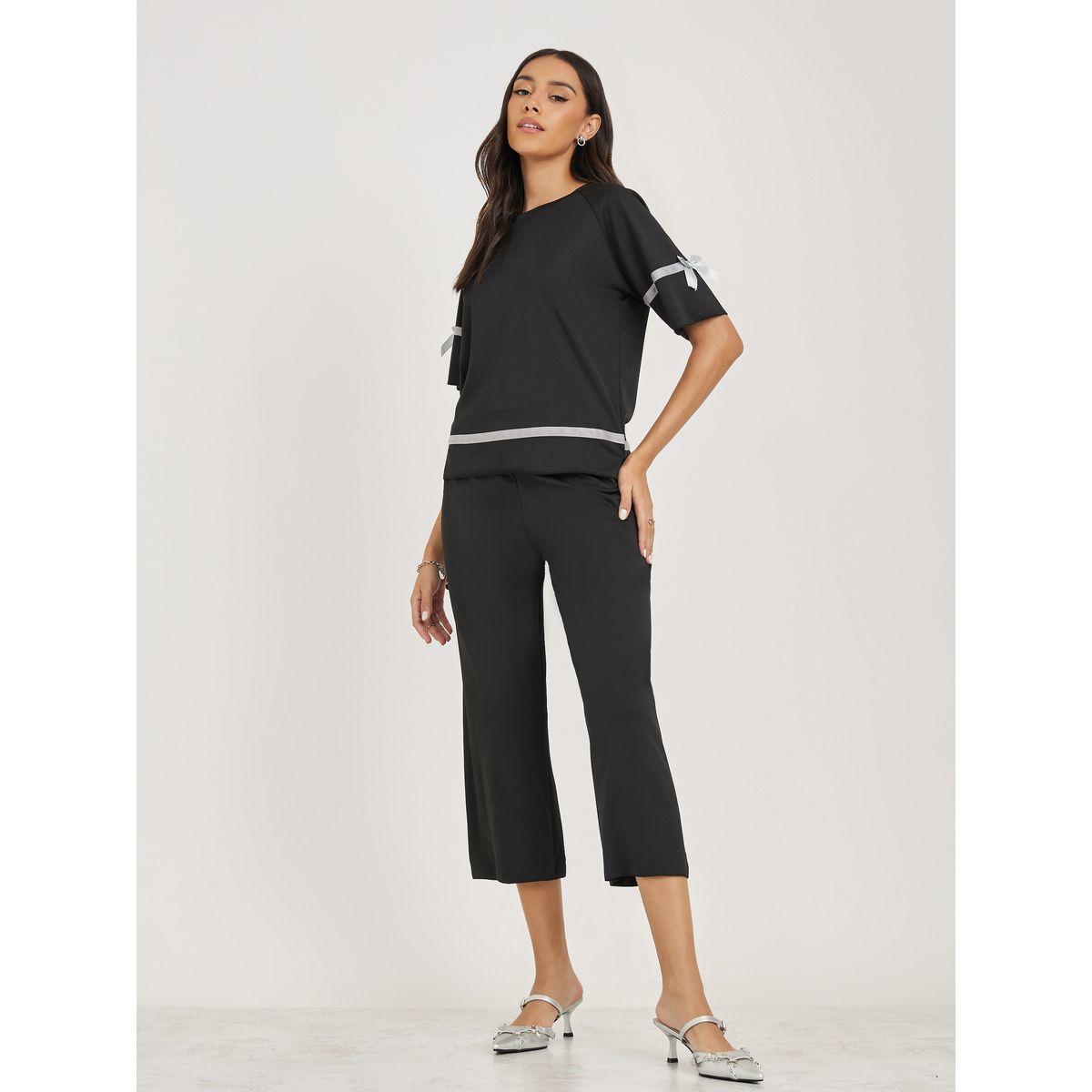 Styli Taping Bow Detail T-Shirt & 3/4 Pants Co-Ords-women-clothing-coordsets-image-2