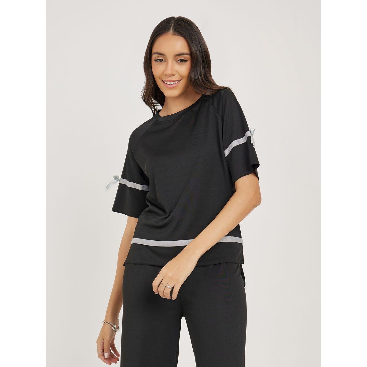 Styli Taping Bow Detail T-Shirt & 3/4 Pants Co-Ords-women-clothing-coordsets-image-3