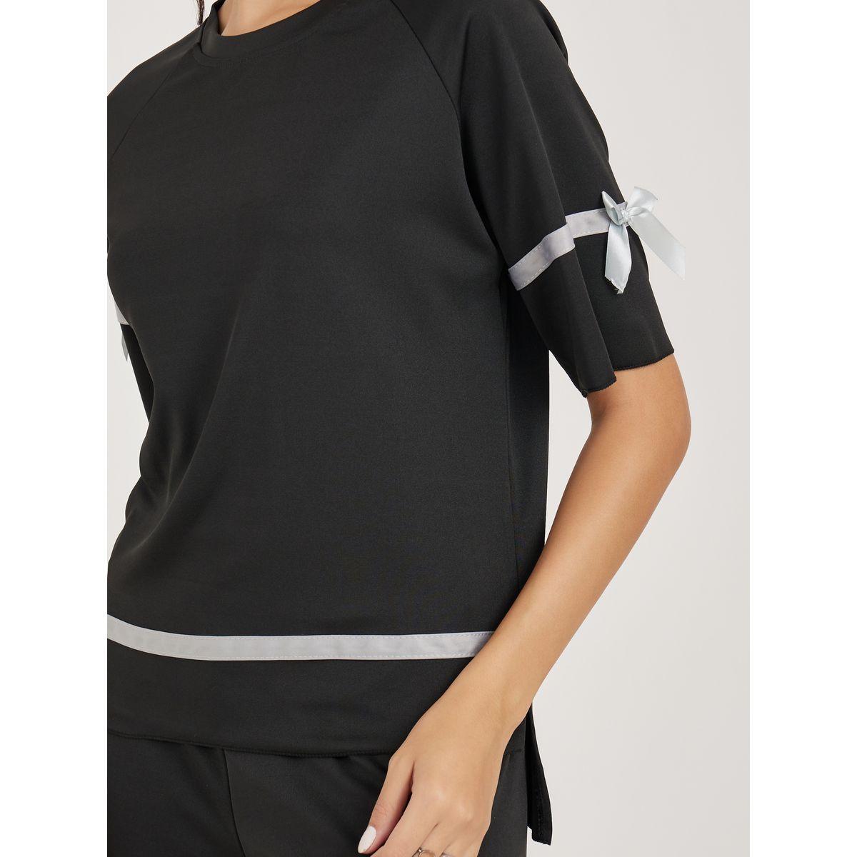Styli Taping Bow Detail T-Shirt & 3/4 Pants Co-Ords-women-clothing-coordsets-image-4