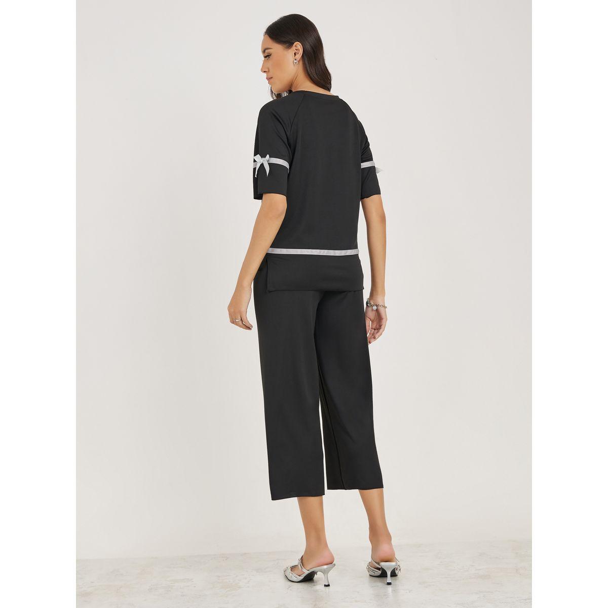 Styli Taping Bow Detail T-Shirt & 3/4 Pants Co-Ords-women-clothing-coordsets-image-5
