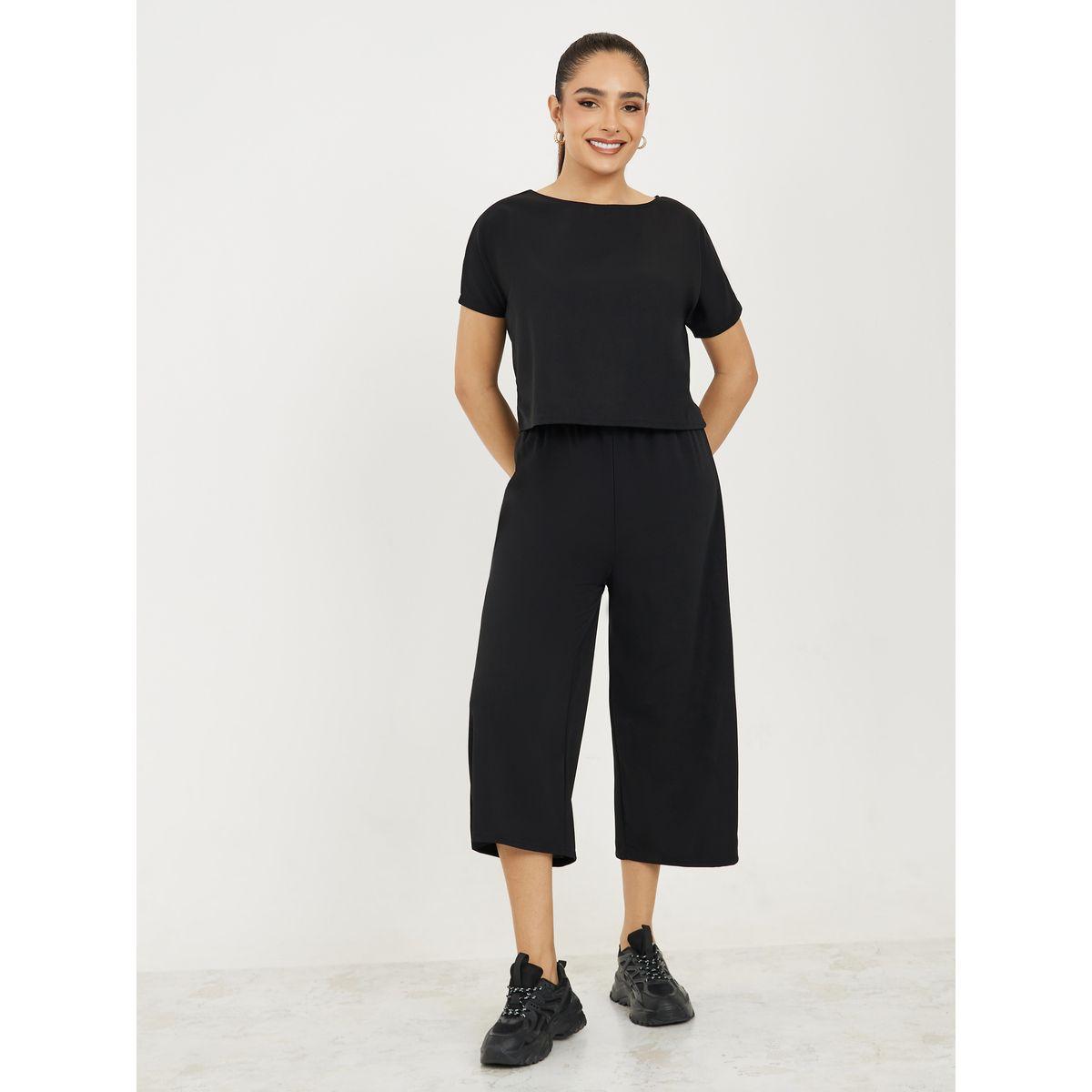 Styli Boat Neck Boxy Fit T-Shirt & Cropped Pants Co-Ords-women-clothing-coordsets-image-1