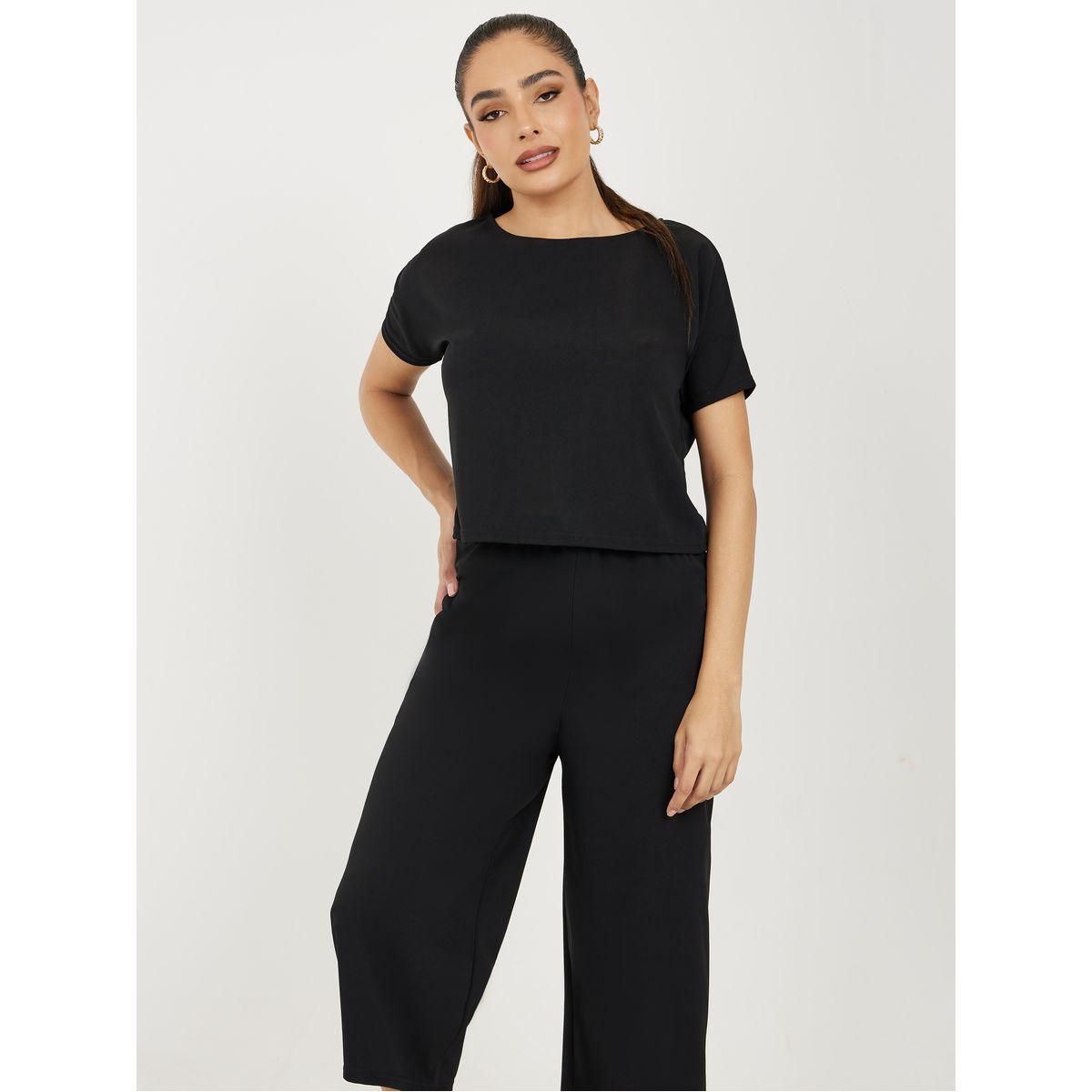 Styli Boat Neck Boxy Fit T-Shirt & Cropped Pants Co-Ords-women-clothing-coordsets-image-2
