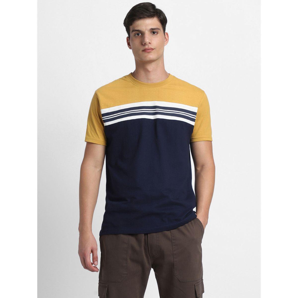تيشيرت بتداخلات مخططة وقصة سليم فت دينيس لينجو × ستايلي-men-clothing-tshirtsandpolos-tshirts-image-1