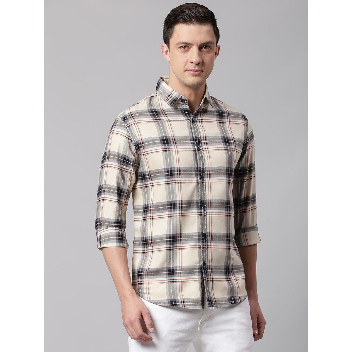 قميص مطبع بمربعات وقصة سليم فت دينيس لينجو × ستايلي-men-clothing-shirts-image-1