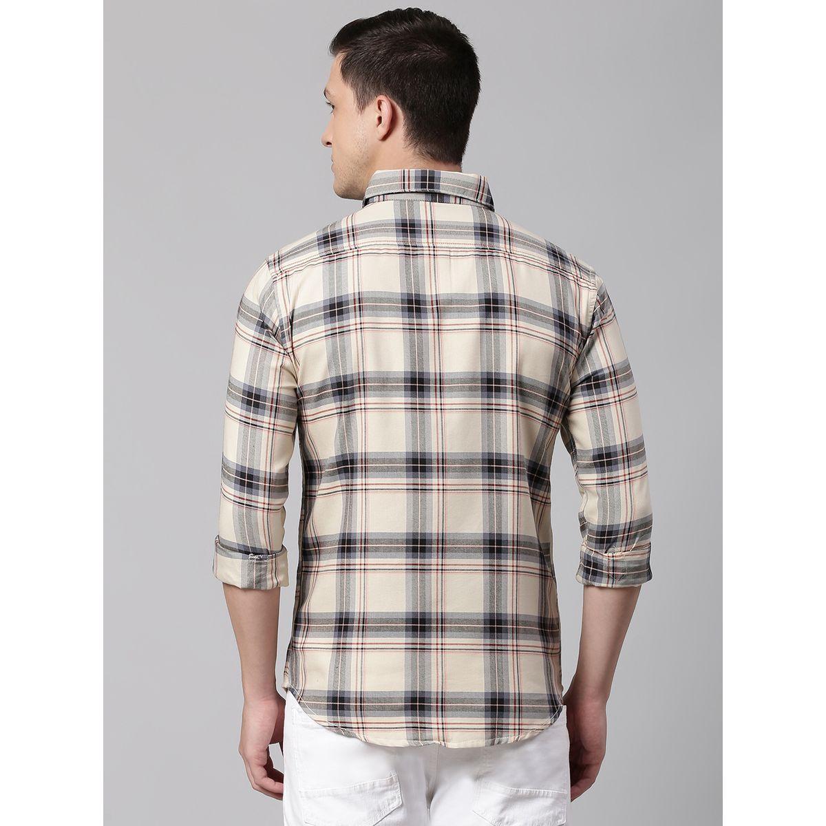 قميص مطبع بمربعات وقصة سليم فت دينيس لينجو × ستايلي-men-clothing-shirts-image-3
