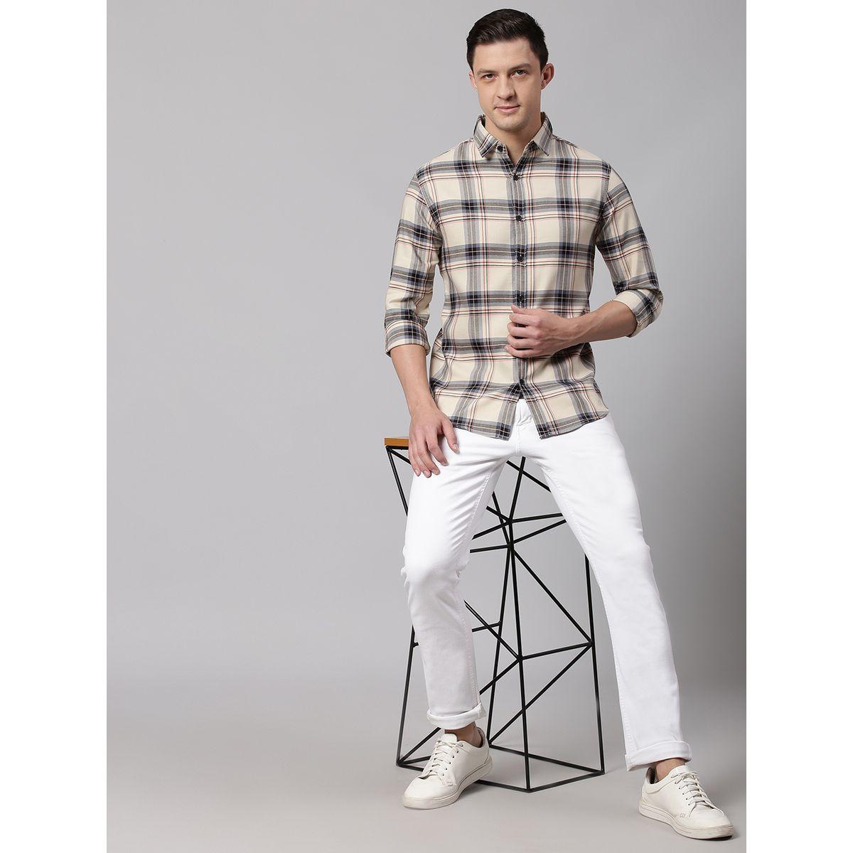 قميص مطبع بمربعات وقصة سليم فت دينيس لينجو × ستايلي-men-clothing-shirts-image-4