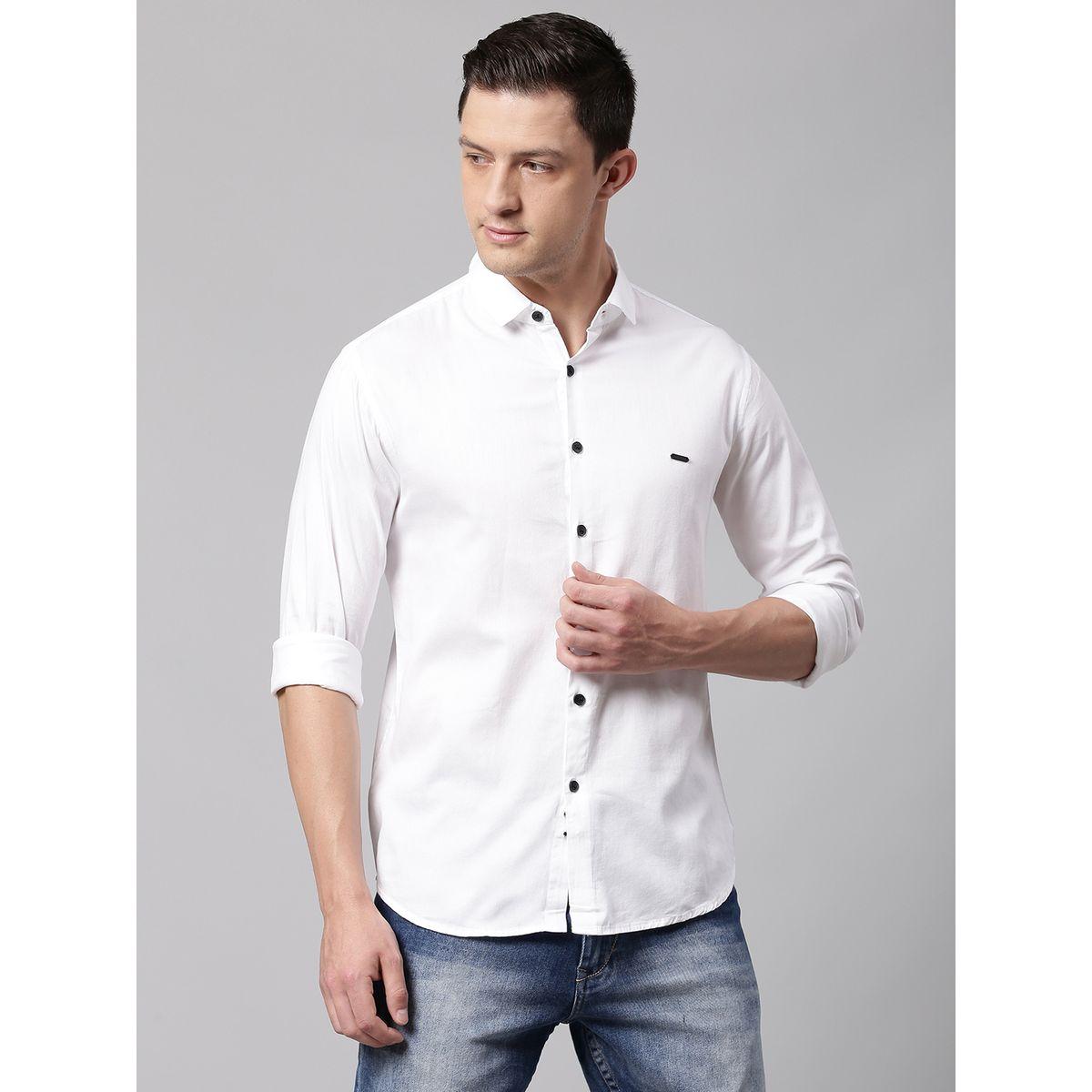 قميص سادة بقصة سليم فت دينيس لينجو × ستايلي-men-clothing-shirts-image-1