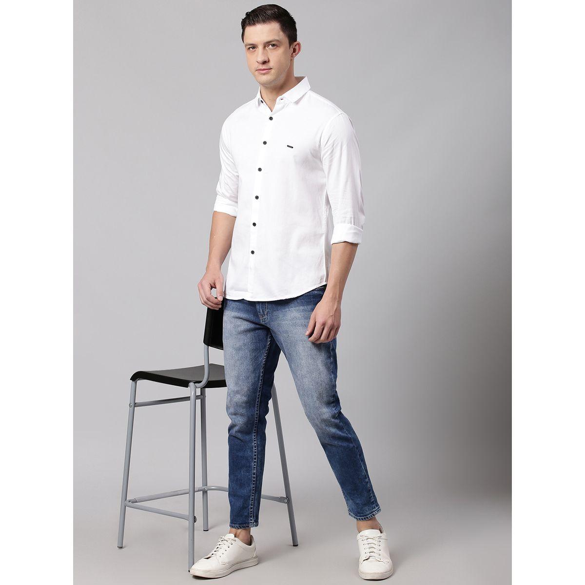 قميص سادة بقصة سليم فت دينيس لينجو × ستايلي-men-clothing-shirts-image-4