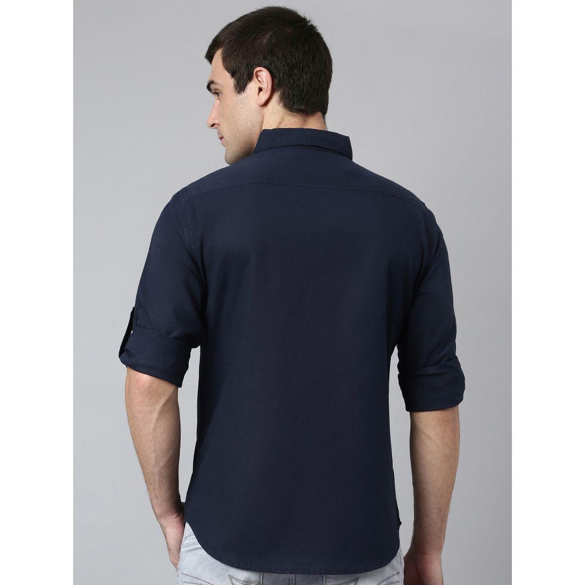 قميص سادة بقصة سليم فت دينيس لينجو × ستايلي-men-clothing-shirts-image-3