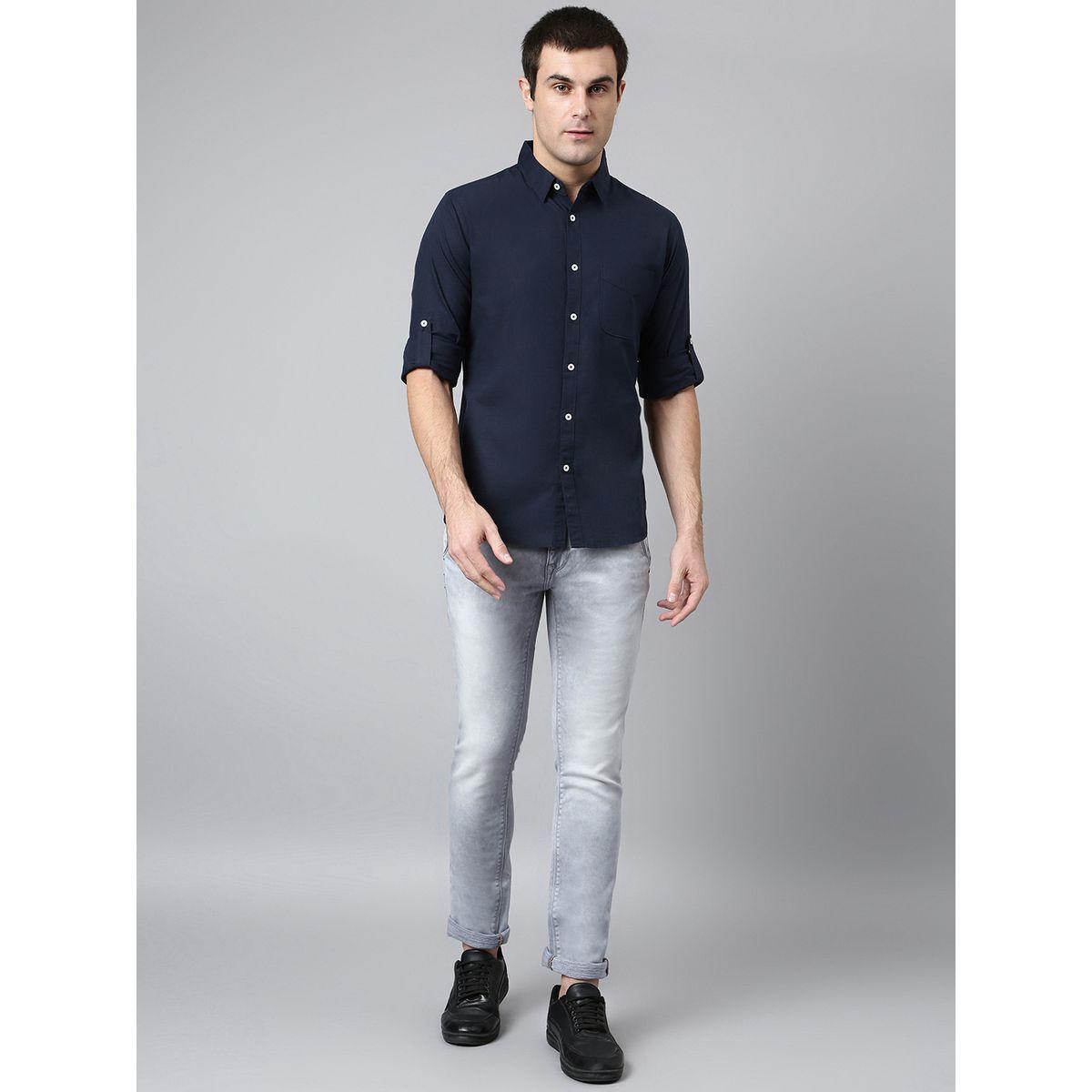 قميص سادة بقصة سليم فت دينيس لينجو × ستايلي-men-clothing-shirts-image-4