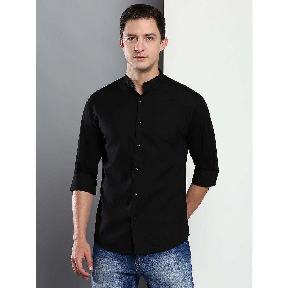 Dennis Lingo X Styli  Solid Cotton Mandarin Collar Slim Fit Shirt-men-clothing-shirts-image-1