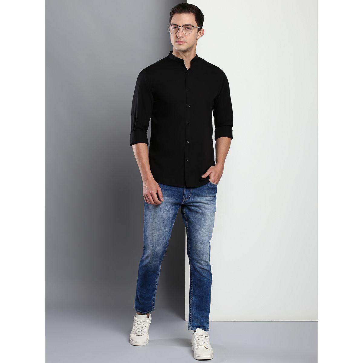 Dennis Lingo X Styli  Solid Cotton Mandarin Collar Slim Fit Shirt-men-clothing-shirts-image-4