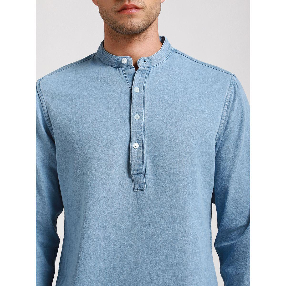 Dennis Lingo X Styli  Mandarin Collar Casual Shirt with Roll-Up Sleeve-men-clothing-shirts-image-2