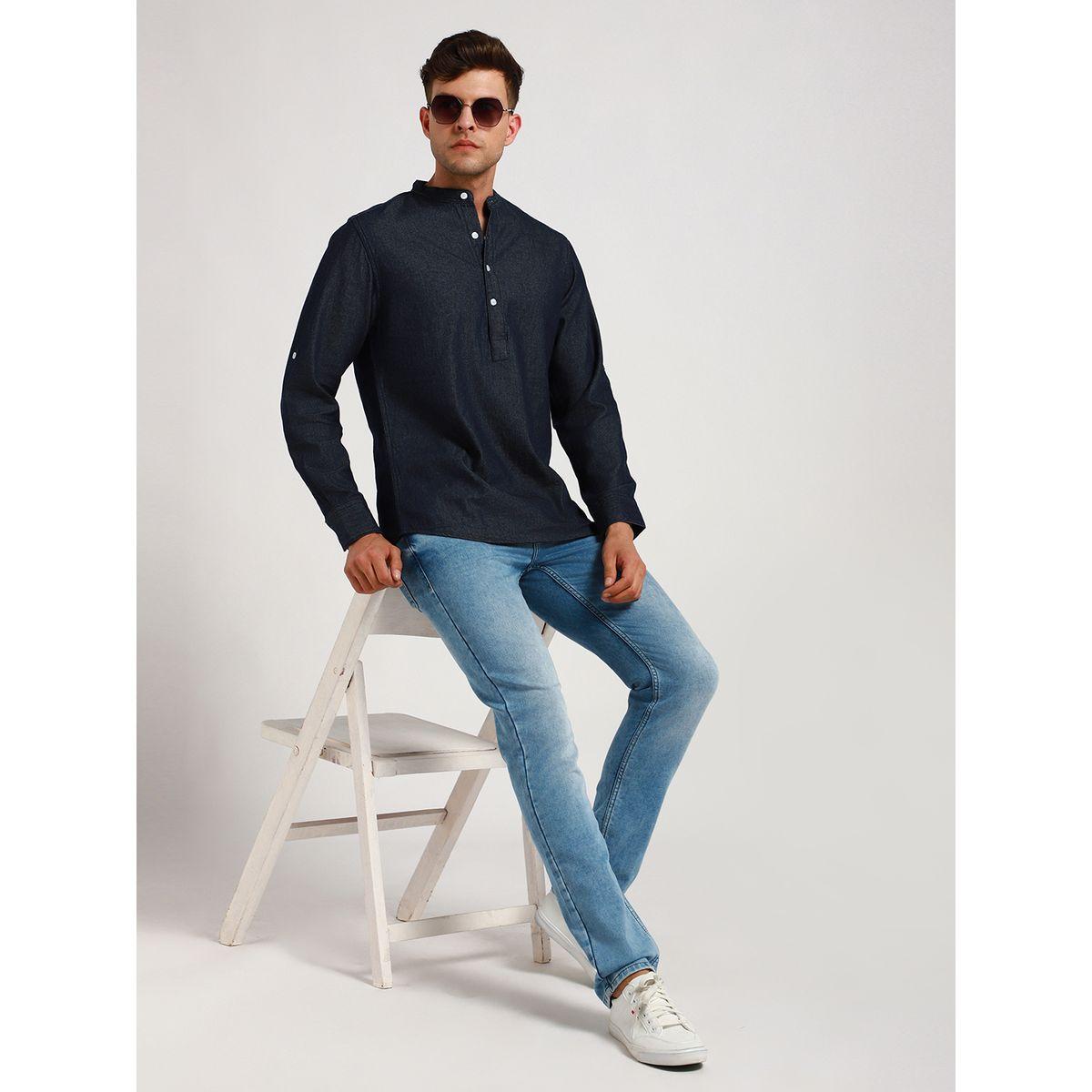 Dennis Lingo X Styli  Mandarin Collar Casual Shirt with Roll-Up Sleeve-men-clothing-shirts-image-4