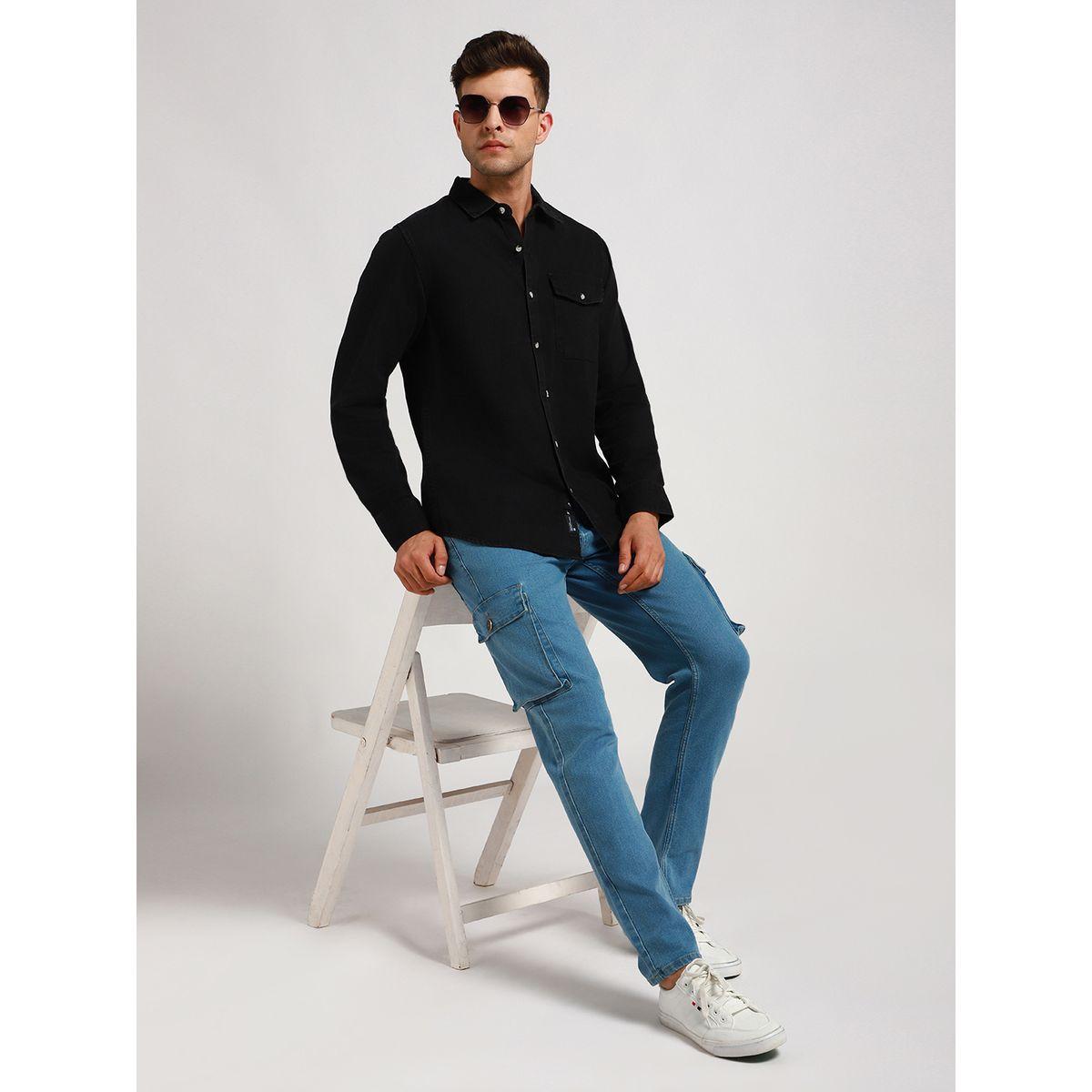 قميص سادة كاجوال مع جيب بطية دينيس لينجو × ستايلي-men-clothing-shirts-image-4