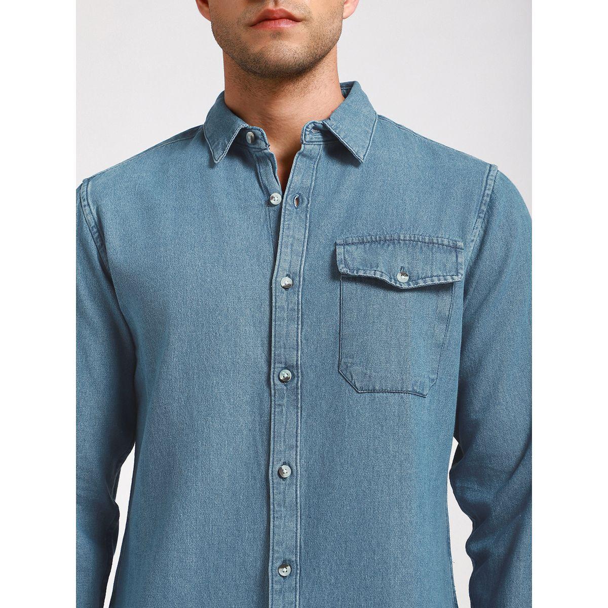 قميص بقصة سليم فت مع جيب بطية دينيس لينجو × ستايلي-men-clothing-shirts-image-2