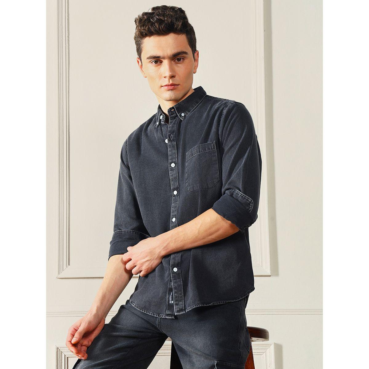 Dennis Lingo X Styli  Button-Down Collar Denim Look Casual Shirt-men-clothing-shirts-image-1
