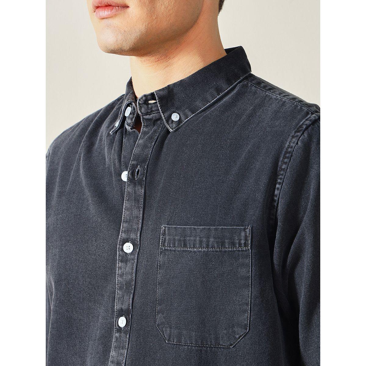 Dennis Lingo X Styli  Button-Down Collar Denim Look Casual Shirt-men-clothing-shirts-image-2