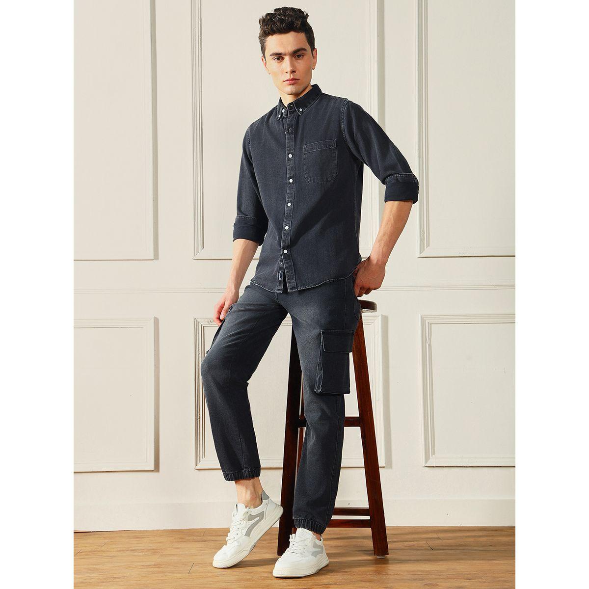 Dennis Lingo X Styli  Button-Down Collar Denim Look Casual Shirt-men-clothing-shirts-image-4