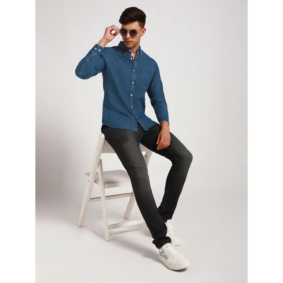 قميص سادة كاجوال مع ازرار غلق دينيس لينجو × ستايلي-men-clothing-shirts-image-4