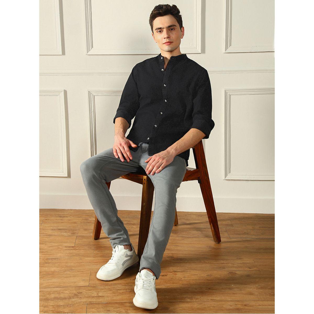 Dennis Lingo X Styli  Mandarin Collar Solid Casual Shirt-men-clothing-shirts-image-4