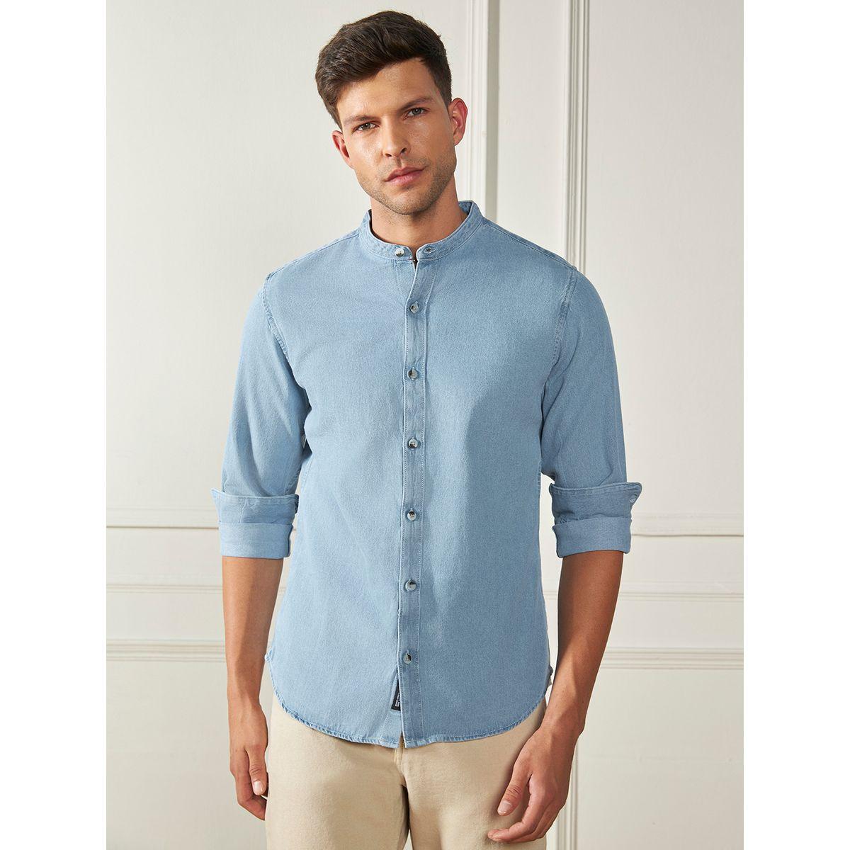 قميص بقصة سليم فت وياقة ماندارين دينيس لينجو × ستايلي-men-clothing-shirts-image-1
