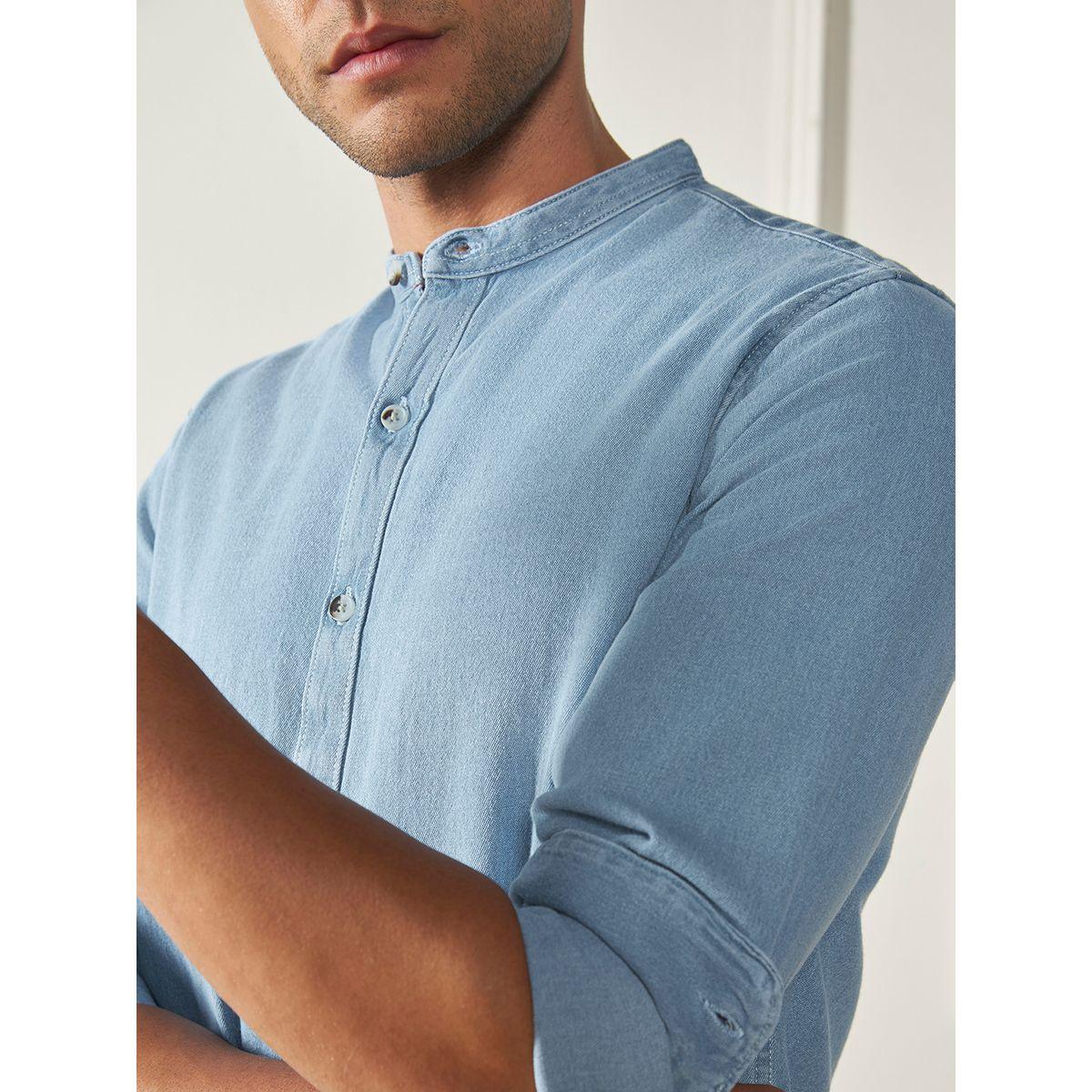 قميص بقصة سليم فت وياقة ماندارين دينيس لينجو × ستايلي-men-clothing-shirts-image-2