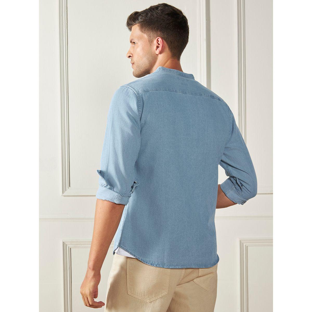 قميص بقصة سليم فت وياقة ماندارين دينيس لينجو × ستايلي-men-clothing-shirts-image-3