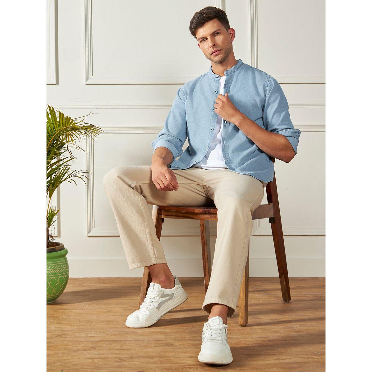 قميص بقصة سليم فت وياقة ماندارين دينيس لينجو × ستايلي-men-clothing-shirts-image-4