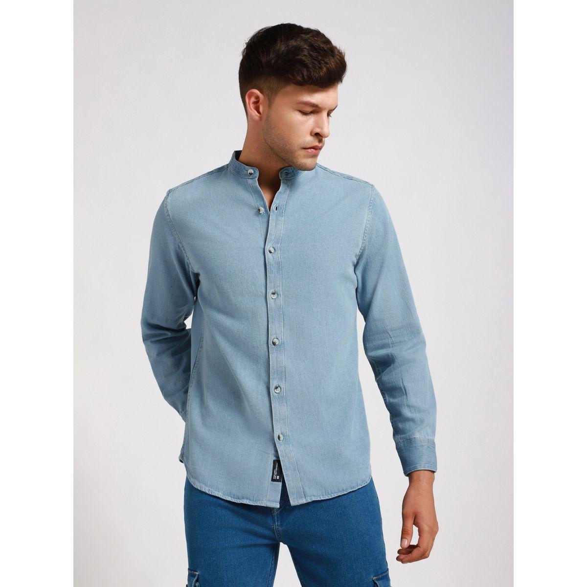 قميص بقصة سليم فت وياقة ماندارين دينيس لينجو × ستايلي-men-clothing-shirts-image-1