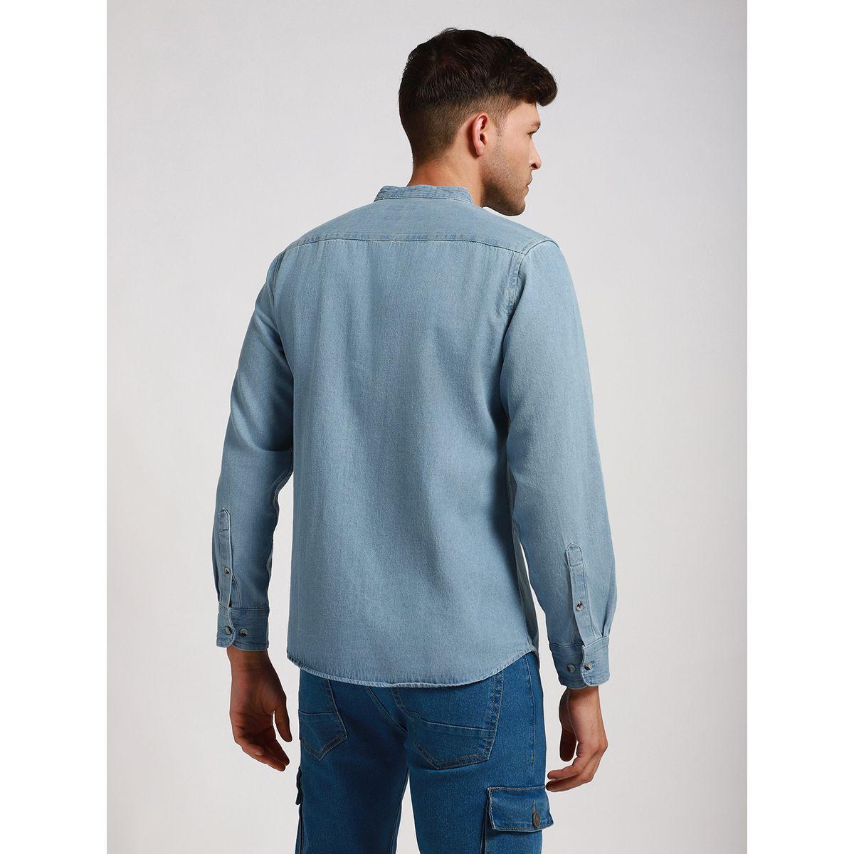 قميص بقصة سليم فت وياقة ماندارين دينيس لينجو × ستايلي-men-clothing-shirts-image-3