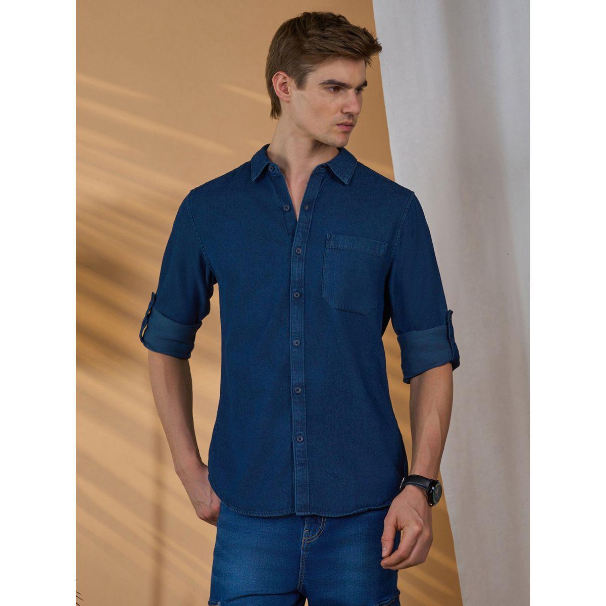 قميص بقصة سليم فت مع جيب مُرقع دينيس لينجو × ستايلي-men-clothing-shirts-image-1