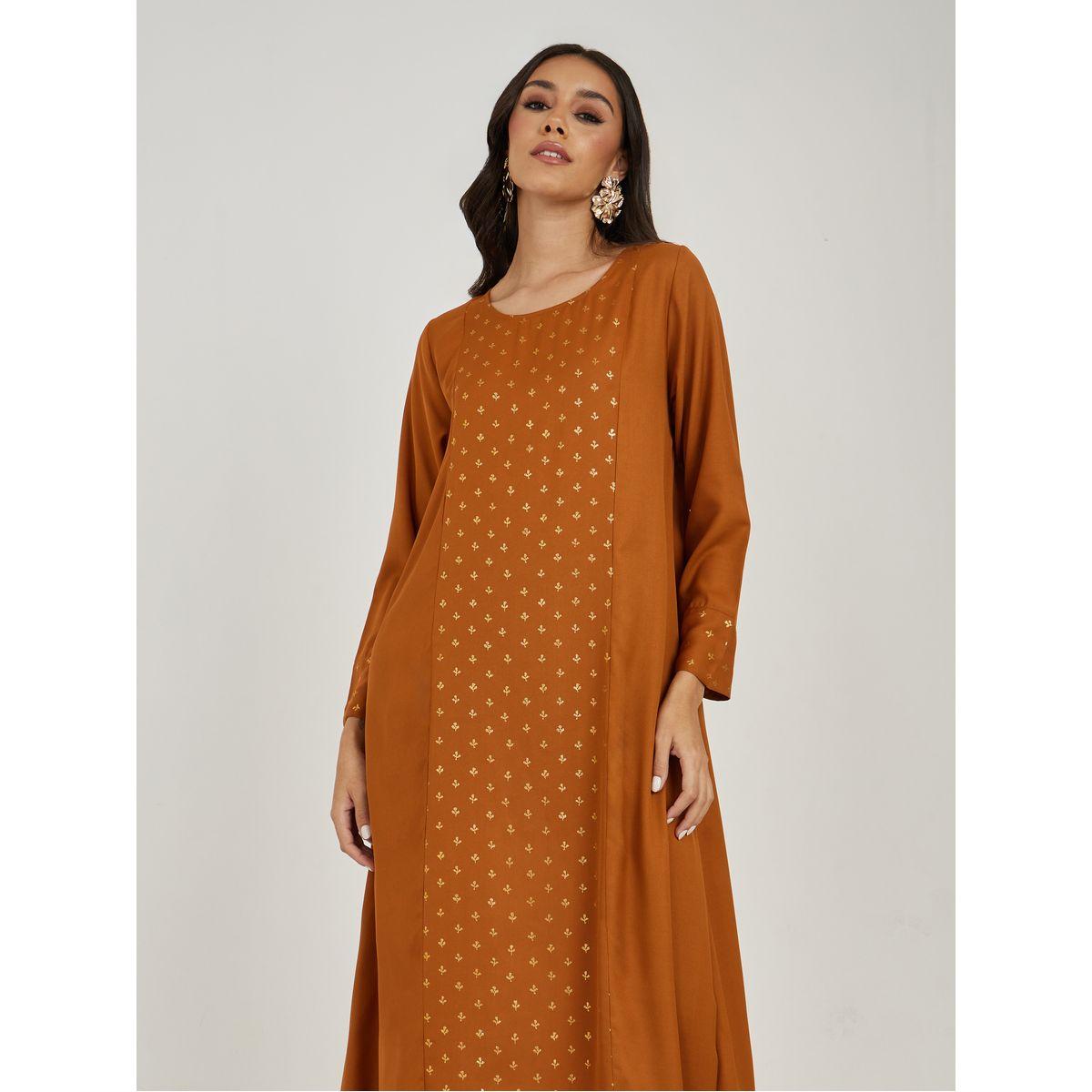 Styli Panel Foil Print Long Sleeves Jalabiya-women-arabicclothing-jalabiyas-image-2