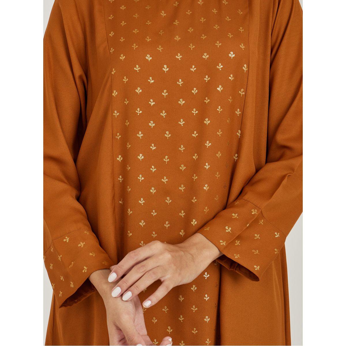 Styli Panel Foil Print Long Sleeves Jalabiya-women-arabicclothing-jalabiyas-image-3