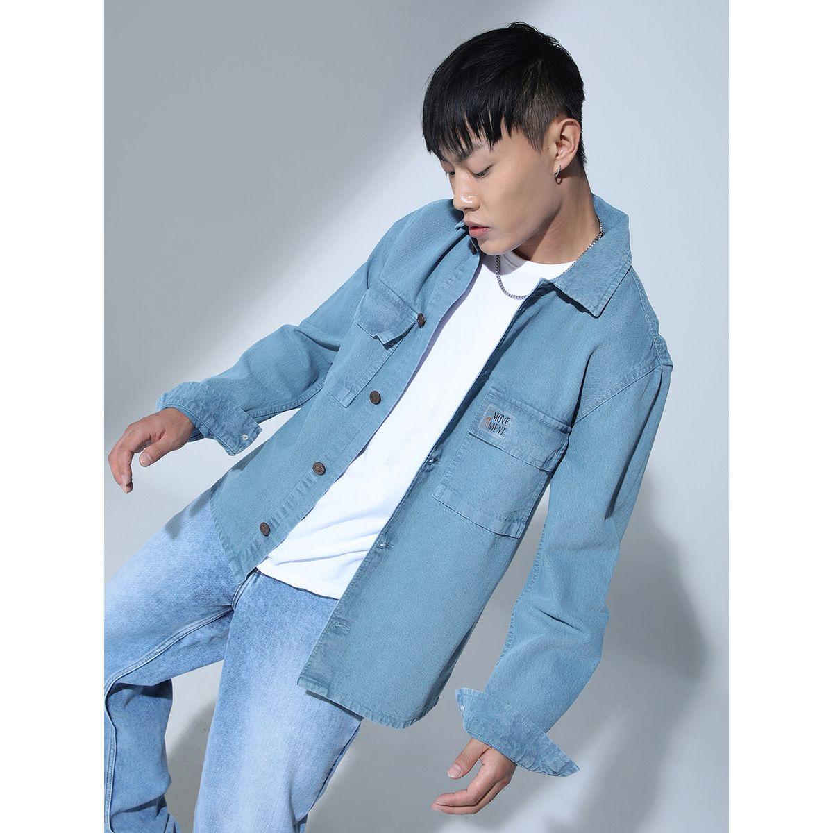 Hubberholme X Styli  Spread Collar Classic Oversized Denim Jacket-men-clothing-jacketsandblazers-jackets-image-3