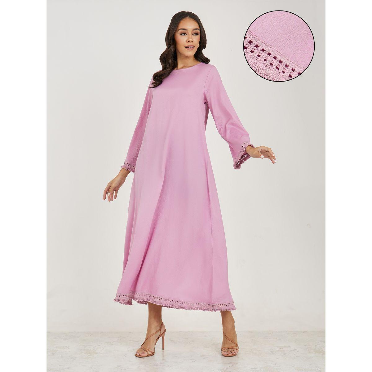 Styli Solid Tassel Trim Jalabiya-women-arabicclothing-jalabiyas-image-1