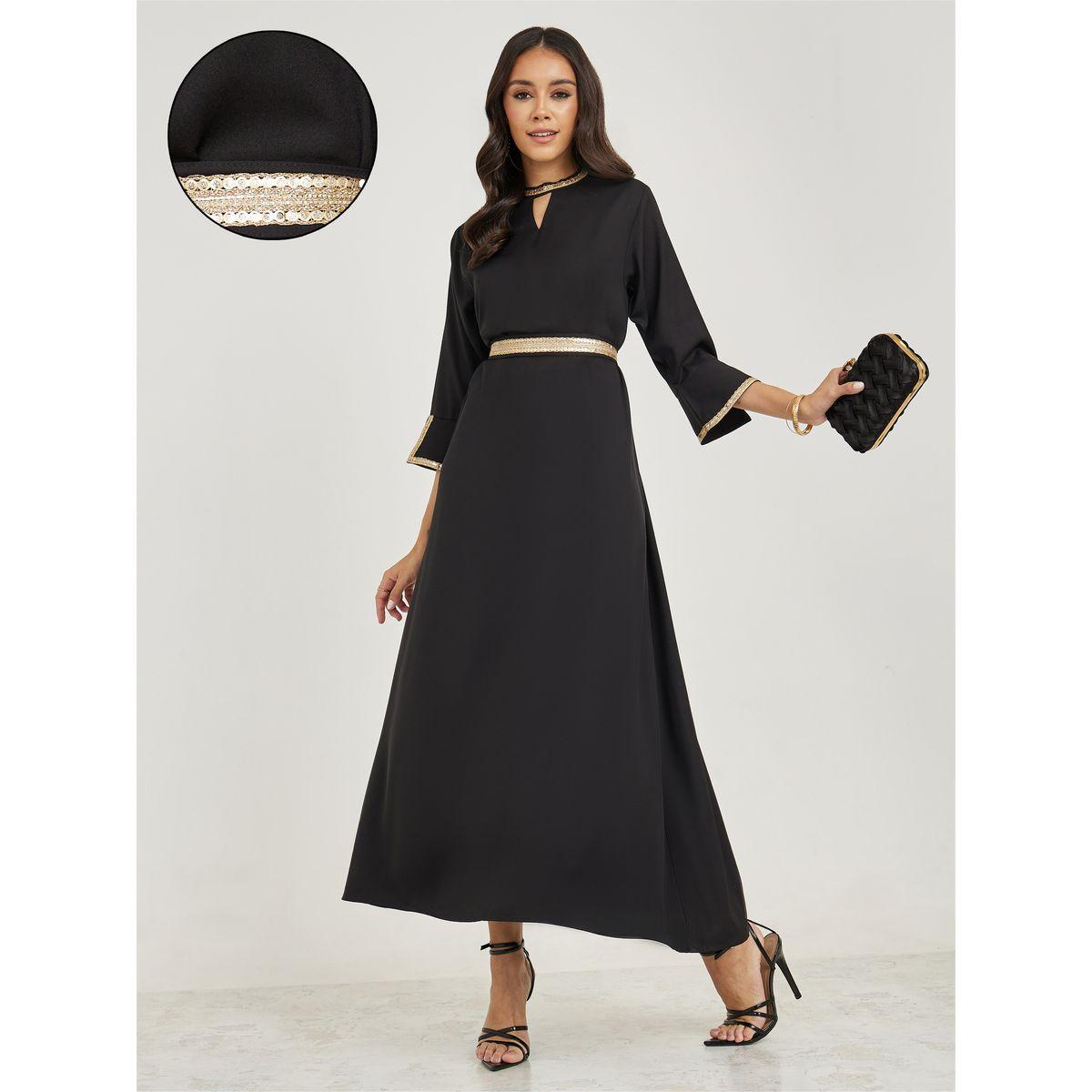 Styli Keyhole Neck Jalabiya with Self-Tie Belt-women-arabicclothing-jalabiyas-image-1