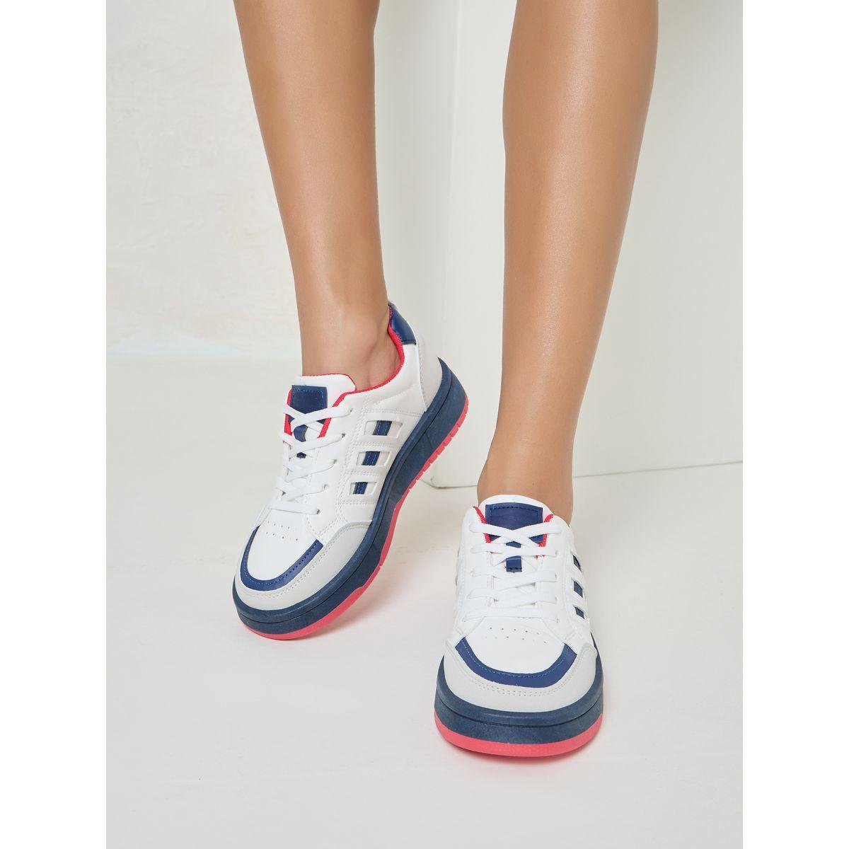 Styli Textured Contrast Panel Sneakers-women-shoes-sneakers-image-1