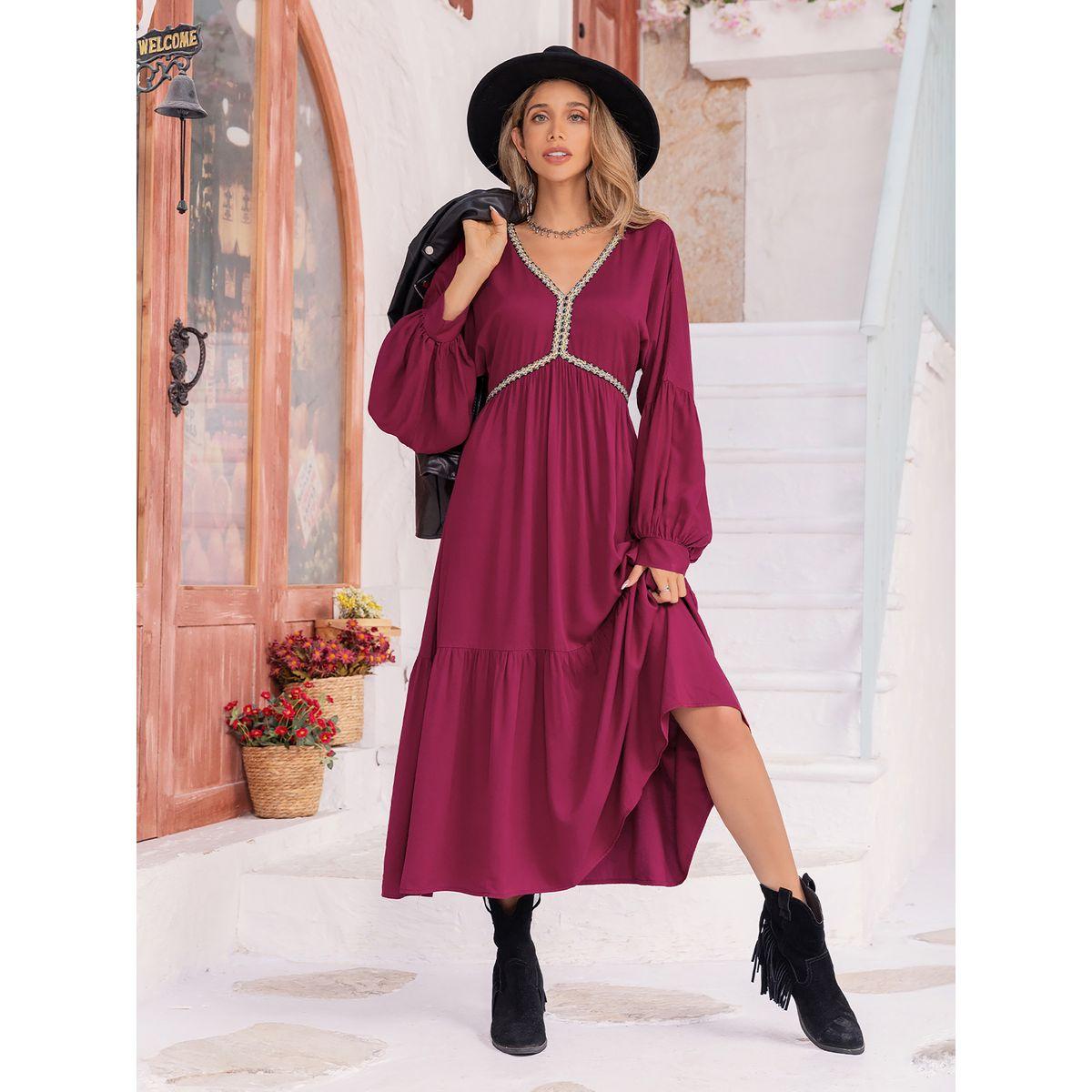 Russty Dustty X Styli Russty Dustty Embroidered Trim V Neck A-Line Midi Dress-women-clothing-dresses-image-4