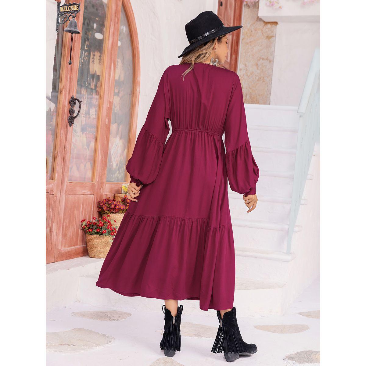 Russty Dustty X Styli Russty Dustty Embroidered Trim V Neck A-Line Midi Dress-women-clothing-dresses-image-5