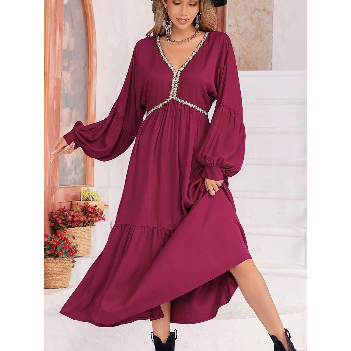Russty Dustty X Styli Russty Dustty Embroidered Trim V Neck A-Line Midi Dress-women-clothing-dresses-image-6