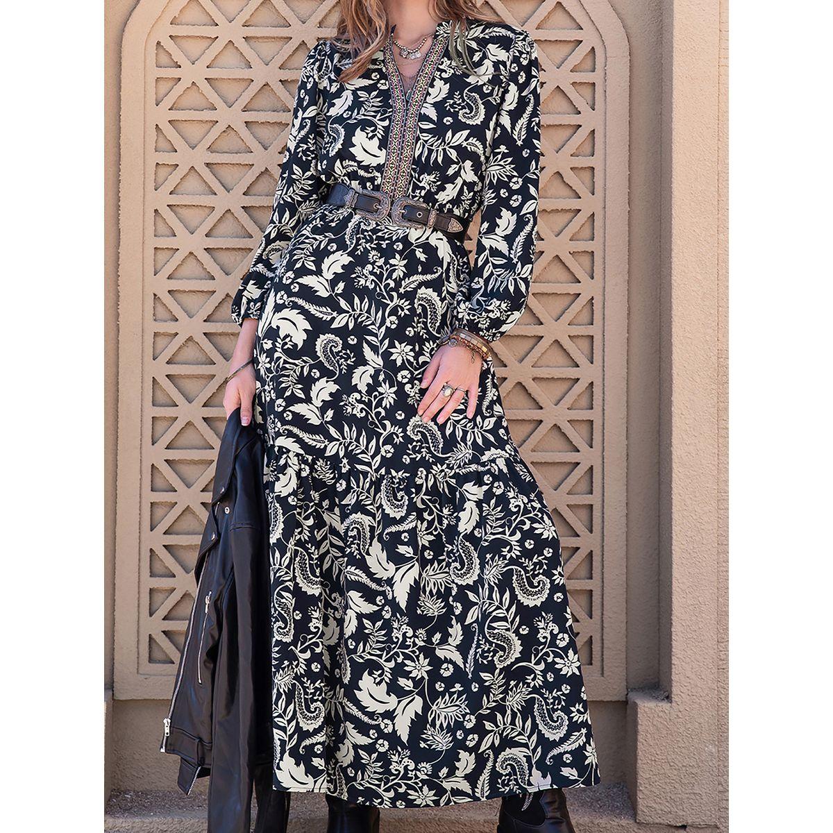فستان طويل مطبع بالكامل مع حافة واسعة رَستي دَستي × ستايلي-women-clothing-dresses-image-6