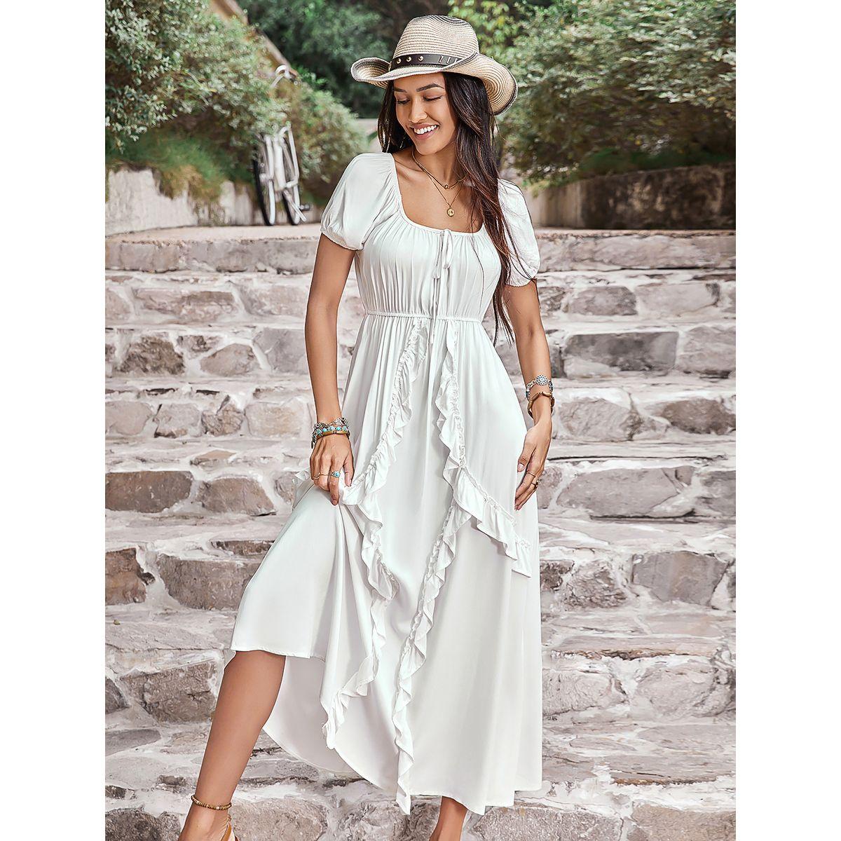 فستان طويل بياقة واسعة وتفاصيل كشكش رَستي دَستي × ستايلي-women-clothing-dresses-image-1