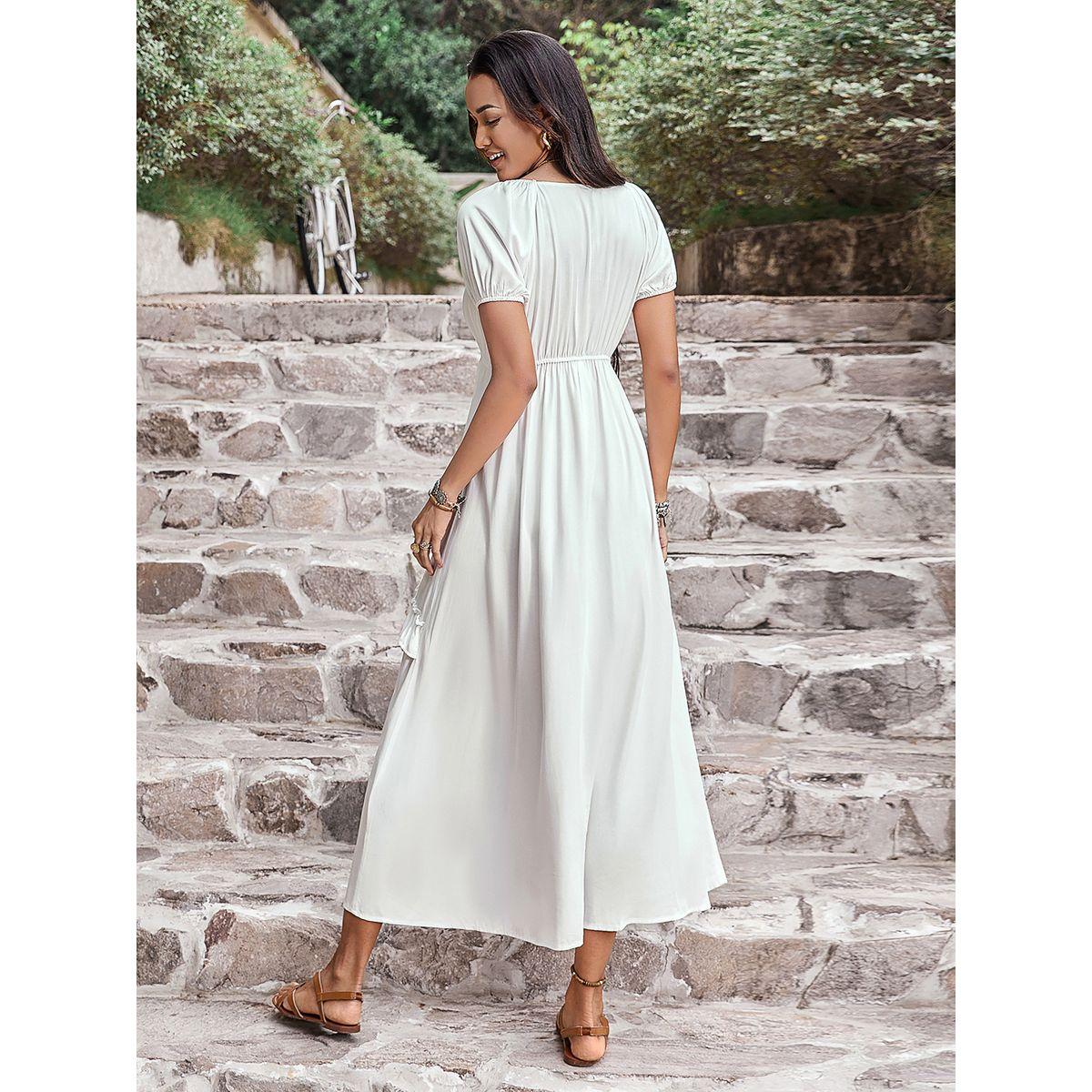فستان طويل بياقة واسعة وتفاصيل كشكش رَستي دَستي × ستايلي-women-clothing-dresses-image-7